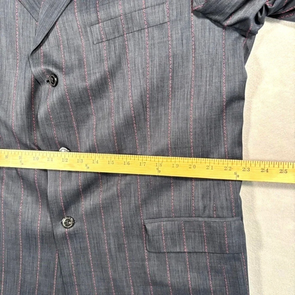Mazzoni Navy Red Pinstripe 3 Button Blazer Sport Coat Jacket 46L Bold Neo-Preppy